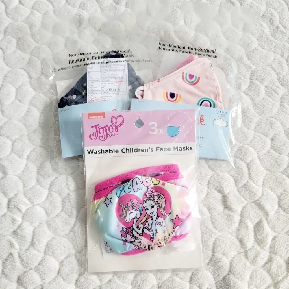 Kids face mask bundle Jojo Siwa floral rainbows pink striped